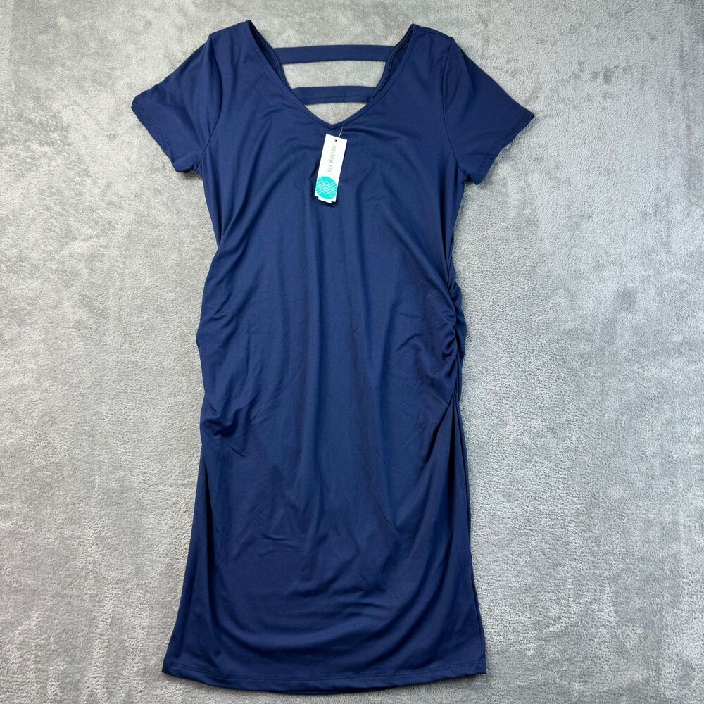 Full Moon Dress Womens Large Blue Sophy Maternity Ruched Back Detail Stretch NWT